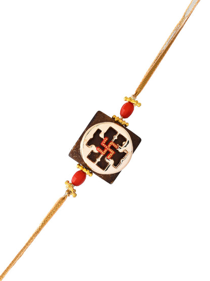 Swastik Design Wood & Metallic Rakhi