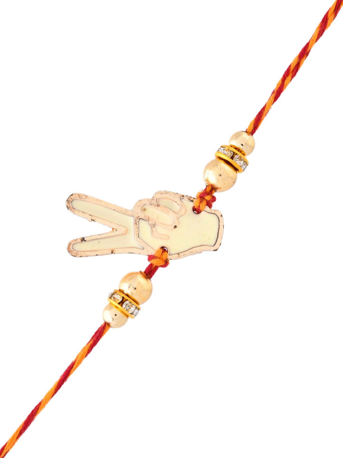 Metallic Peace Sign Rakhi with Golden Beads