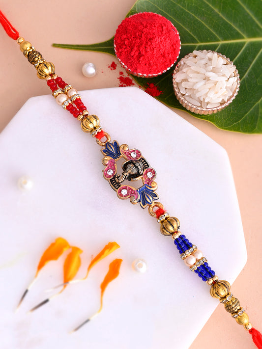 Multicolor Meena work Ganesha Single Rakhi