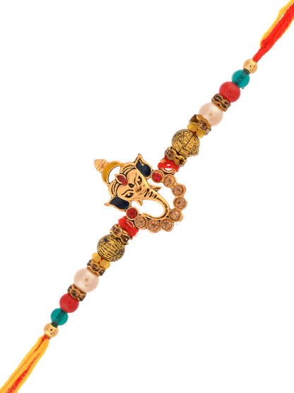 Gold Stones Ganesha Beaded Rakhi