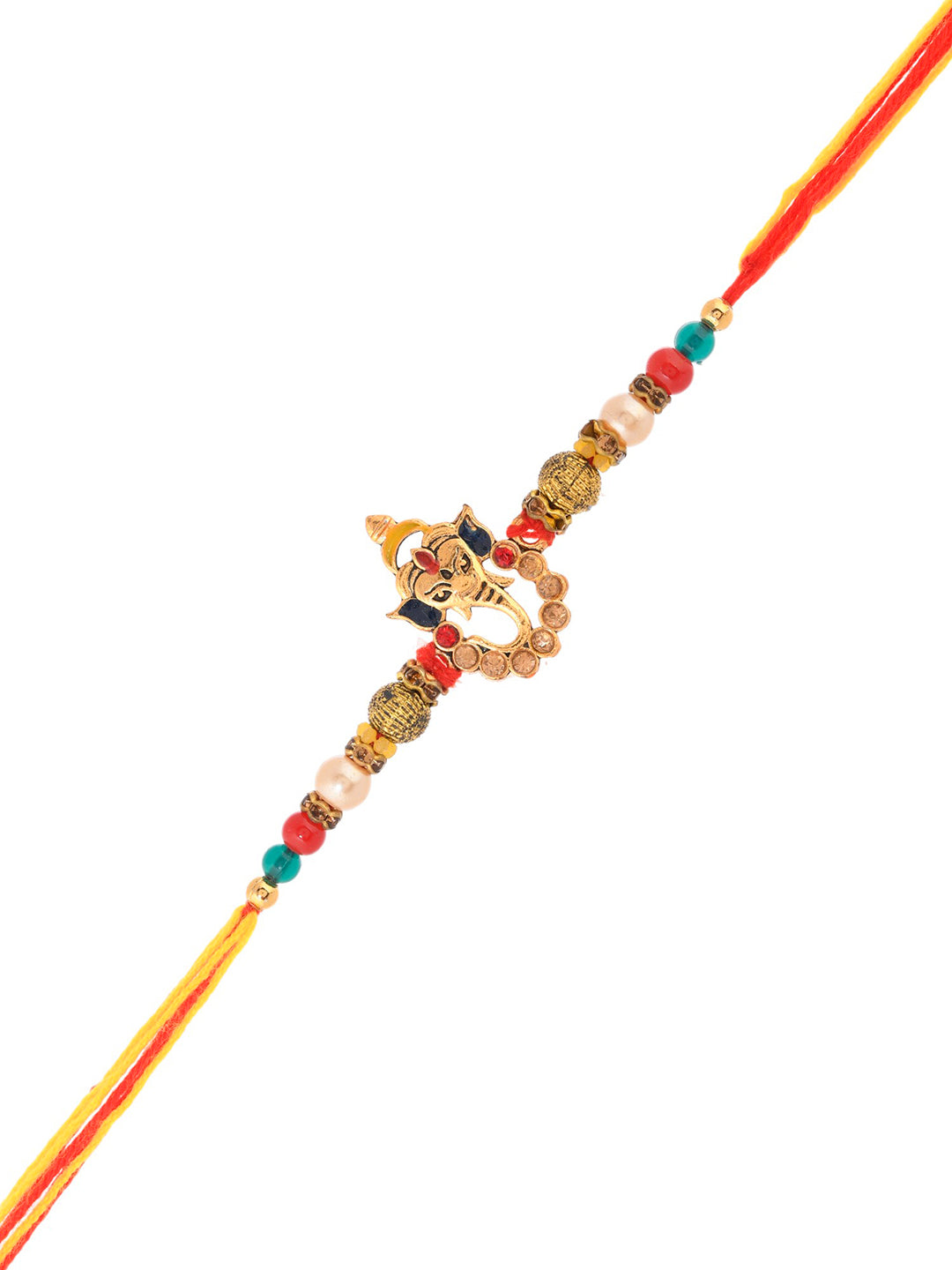 Gold Stones Ganesha Beaded Rakhi