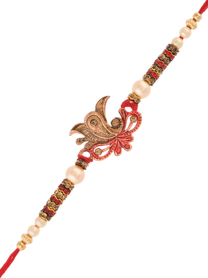 Ganapati Rustic Finish with Pearls and Golden Rings Rakhi