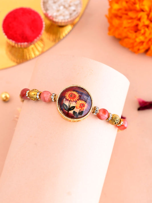 Flowers Enameled Stone Studded Rakhi