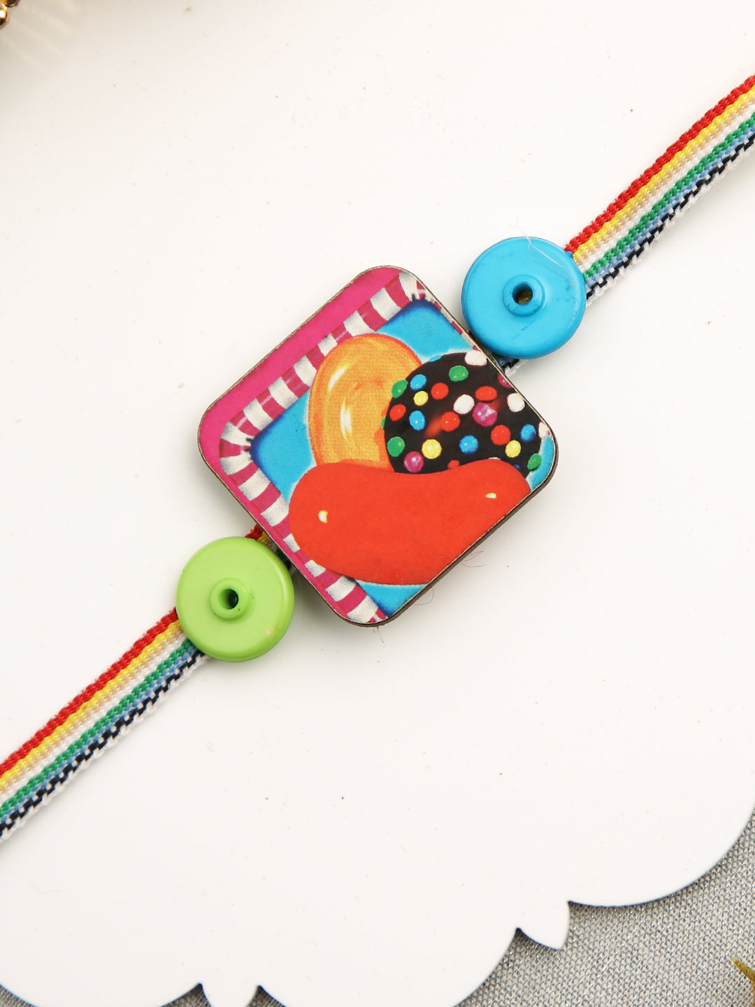 Multicolor Band Kids Rakhi With Candy Crush Motif
