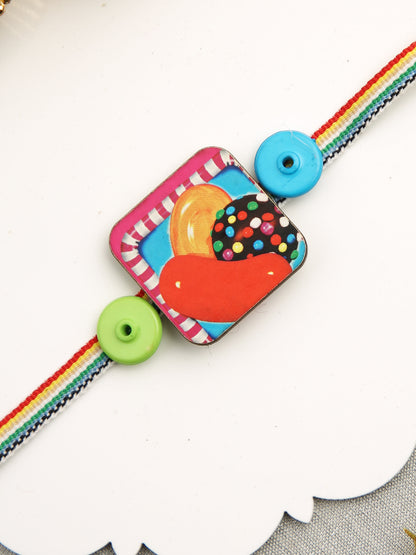 Multicolor Band Kids Rakhi With Candy Crush Motif