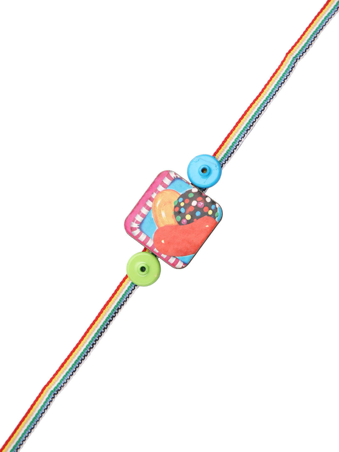 Multicolor Band Kids Rakhi With Candy Crush Motif