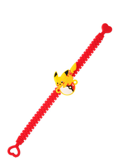 Red Wrist Band Yellow Pikachu Motif Kids Rakhi
