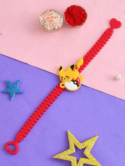 Red Wrist Band Yellow Pikachu Motif Kids Rakhi