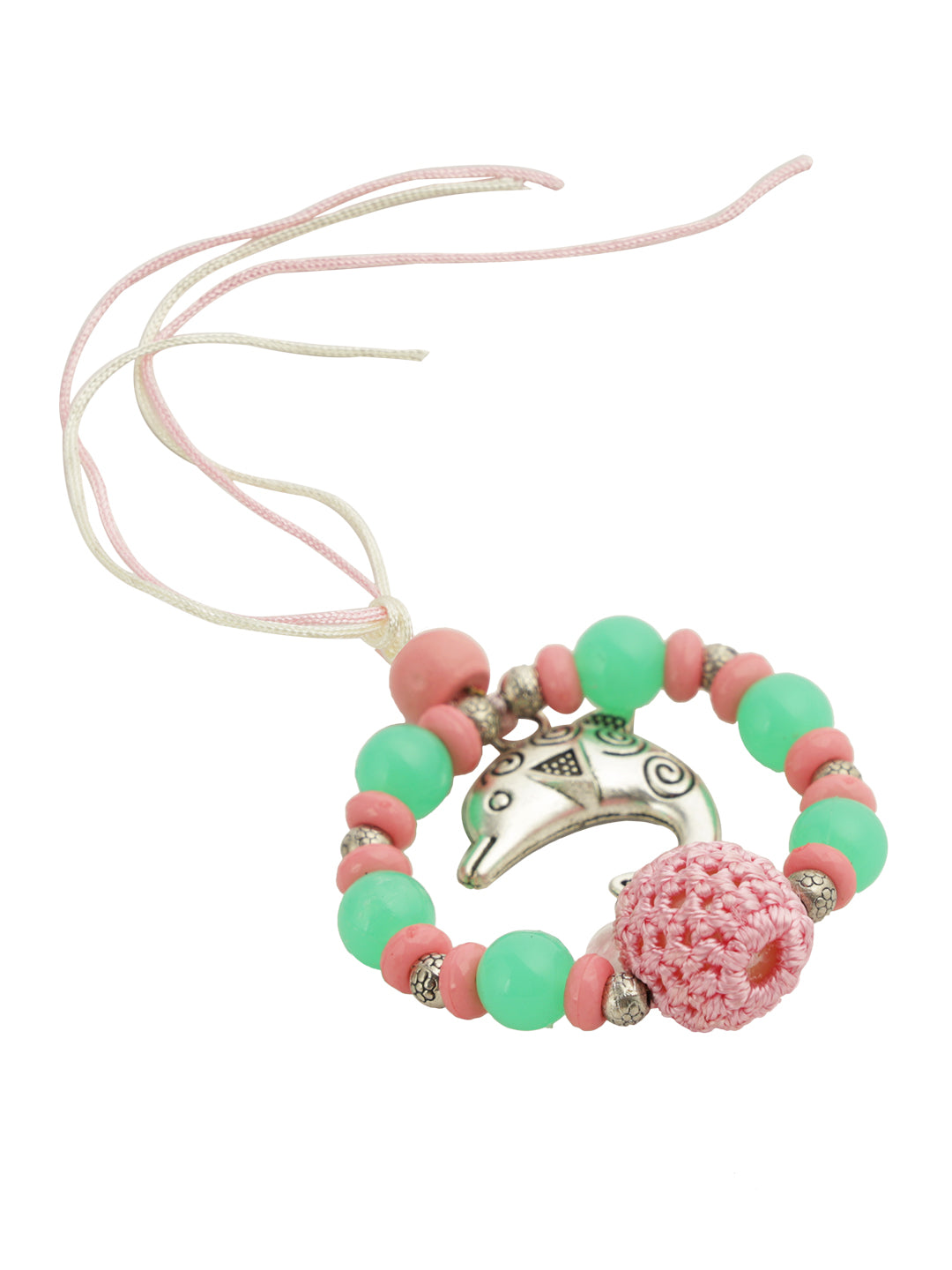 Whale Designed Green & Pink Bead Work Rakhi