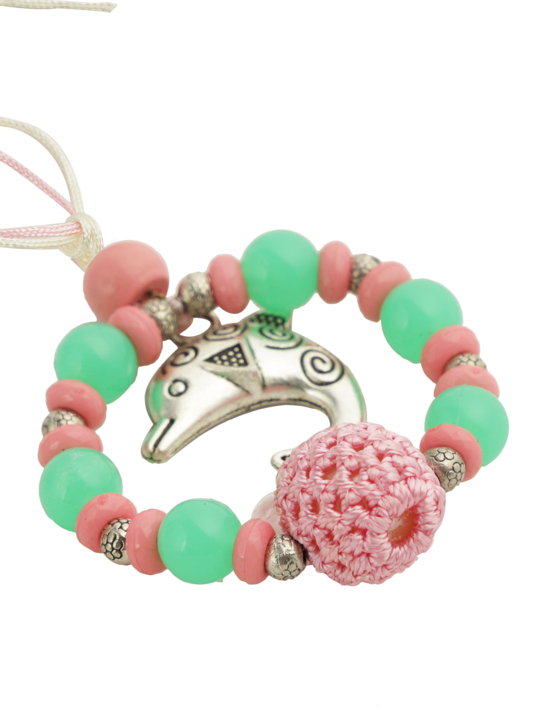 Whale Designed Green & Pink Bead Work Rakhi