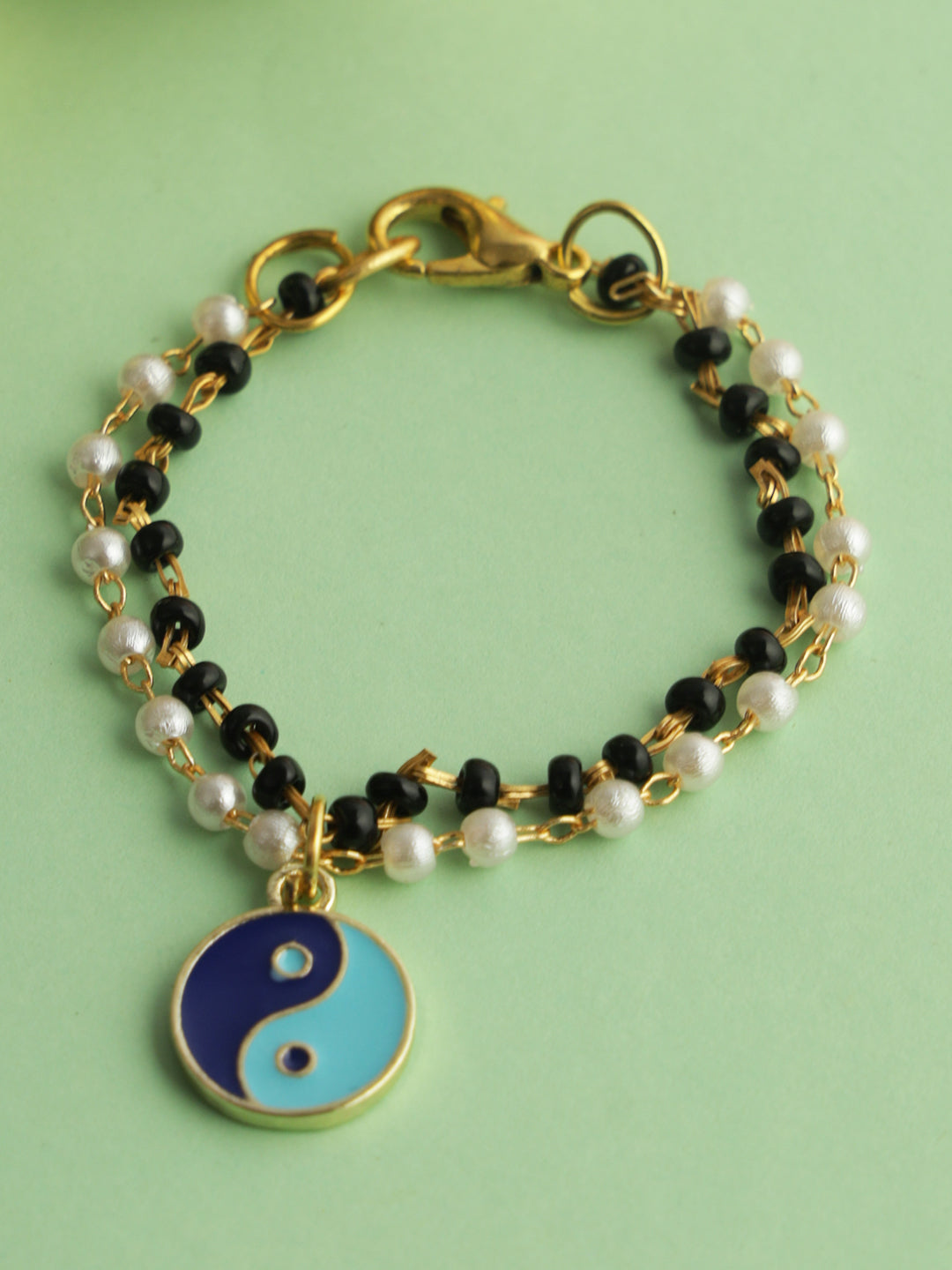 Black & White Beads with Peace Charm Bracelet Rakhi for New Born