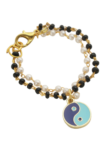 Black & White Beads with Peace Charm Bracelet Rakhi for New Born