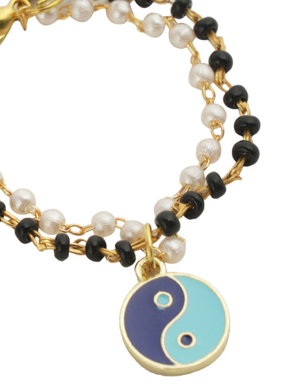 Black & White Beads with Peace Charm Bracelet Rakhi for New Born