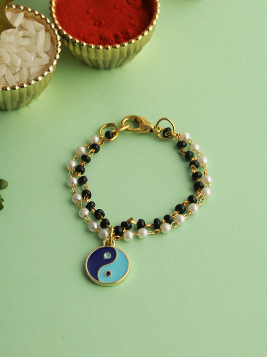 Black & White Beads with Peace Charm Bracelet Rakhi for New Born