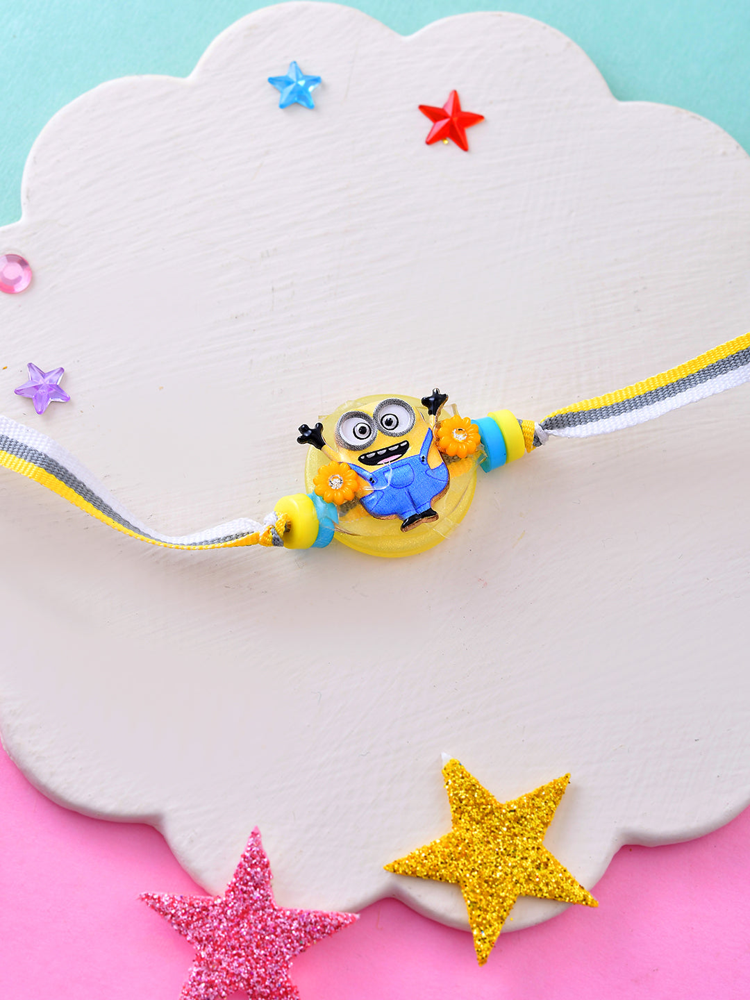 Minion Kids Rakhi with Yellow-Blue Thread and 3D Centerpiece