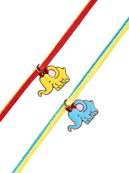 Elephant Charm Rakhi Set of 2 with Colorful Threads