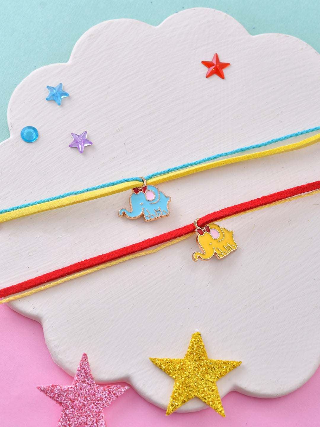 Elephant Charm Rakhi Set of 2 with Colorful Threads