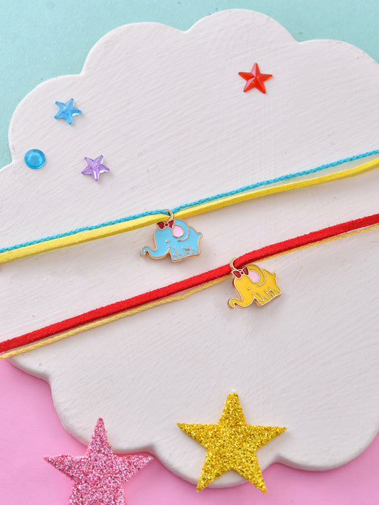 Elephant Charm Rakhi Set of 2 with Colorful Threads