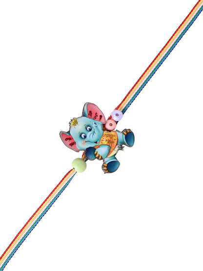 Playful Elephant Kids Rakhi with Rainbow Thread