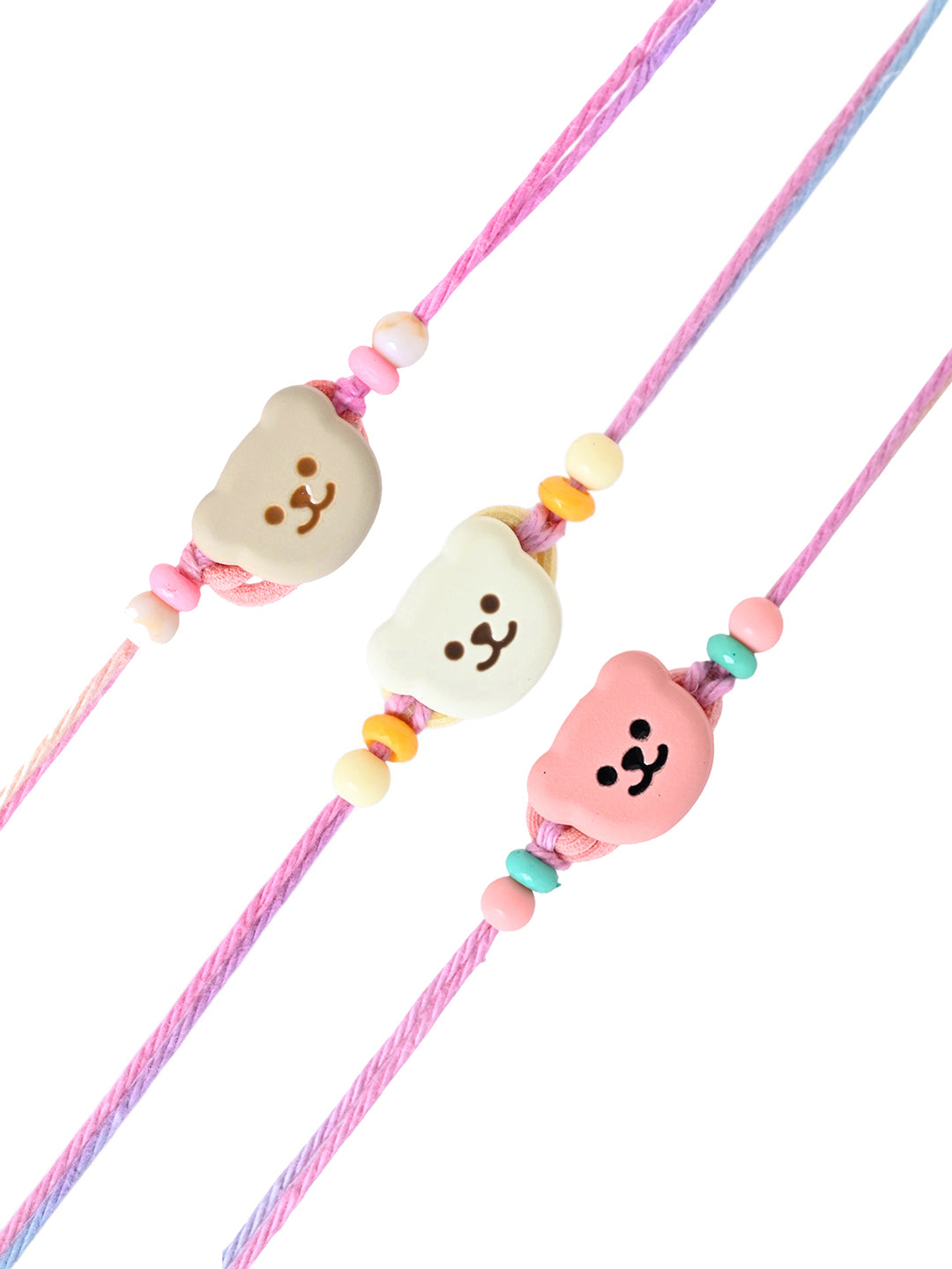 Cute Bear Face Rakhi Set of 3 for Kids in Pastel Colors