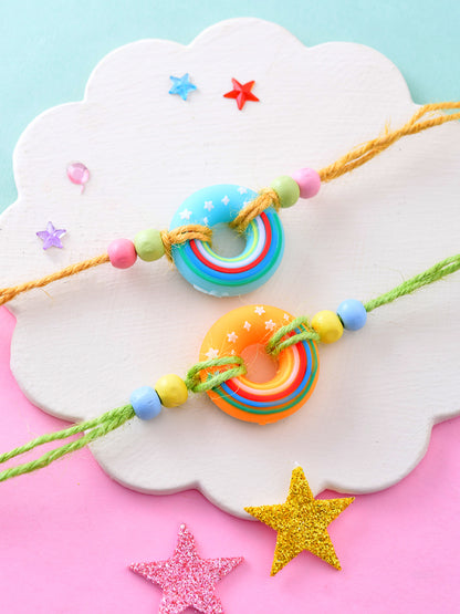 Donut Charm Kids Rakhi Set of 2 with Rainbow Thread