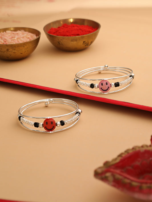Silver Metal Smiley Kids Set of 2 Kids Rakhi