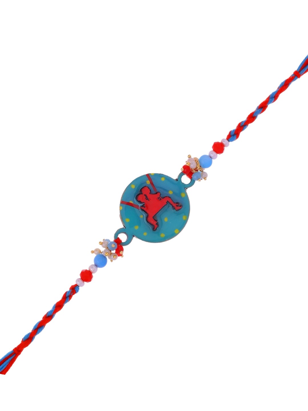 Blue-Red Rakhi with Dancing Kid Cartoon Centerpiece