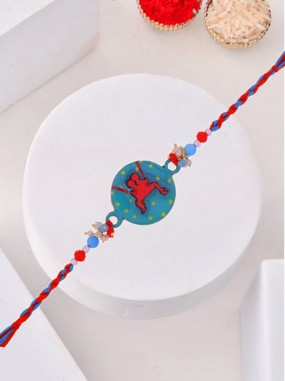 Blue-Red Rakhi with Dancing Kid Cartoon Centerpiece