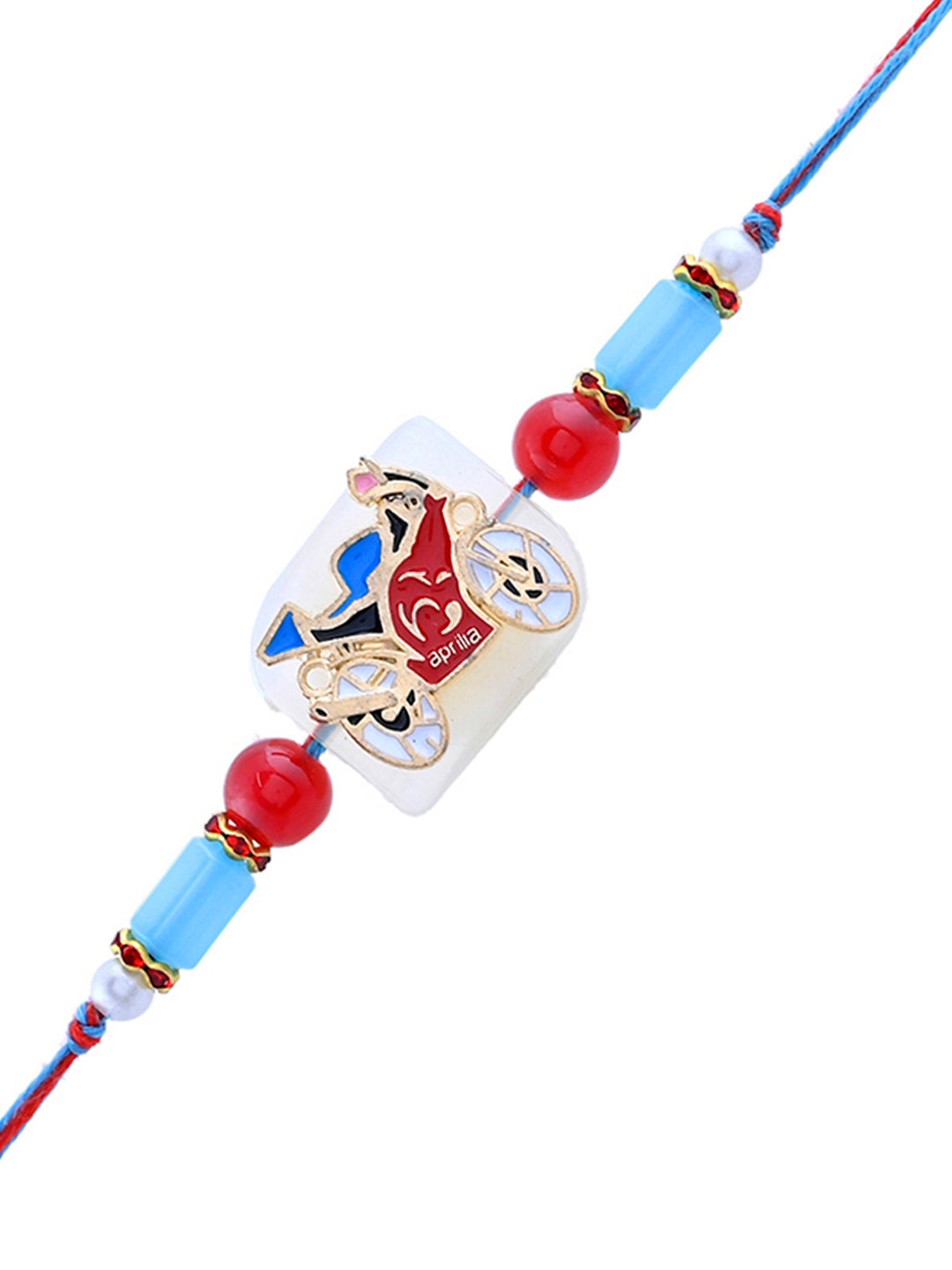 Red and Blue Bike Rakhi for Kids with Beaded Strap