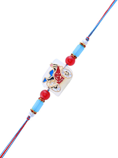 Red and Blue Bike Rakhi for Kids with Beaded Strap