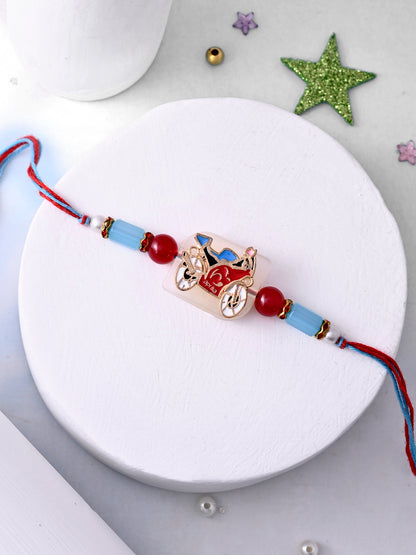 Red and Blue Bike Rakhi for Kids with Beaded Strap