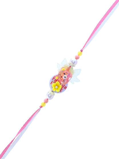 Adorable Teddy Bear Rakhi for Kids with Floral Detailing