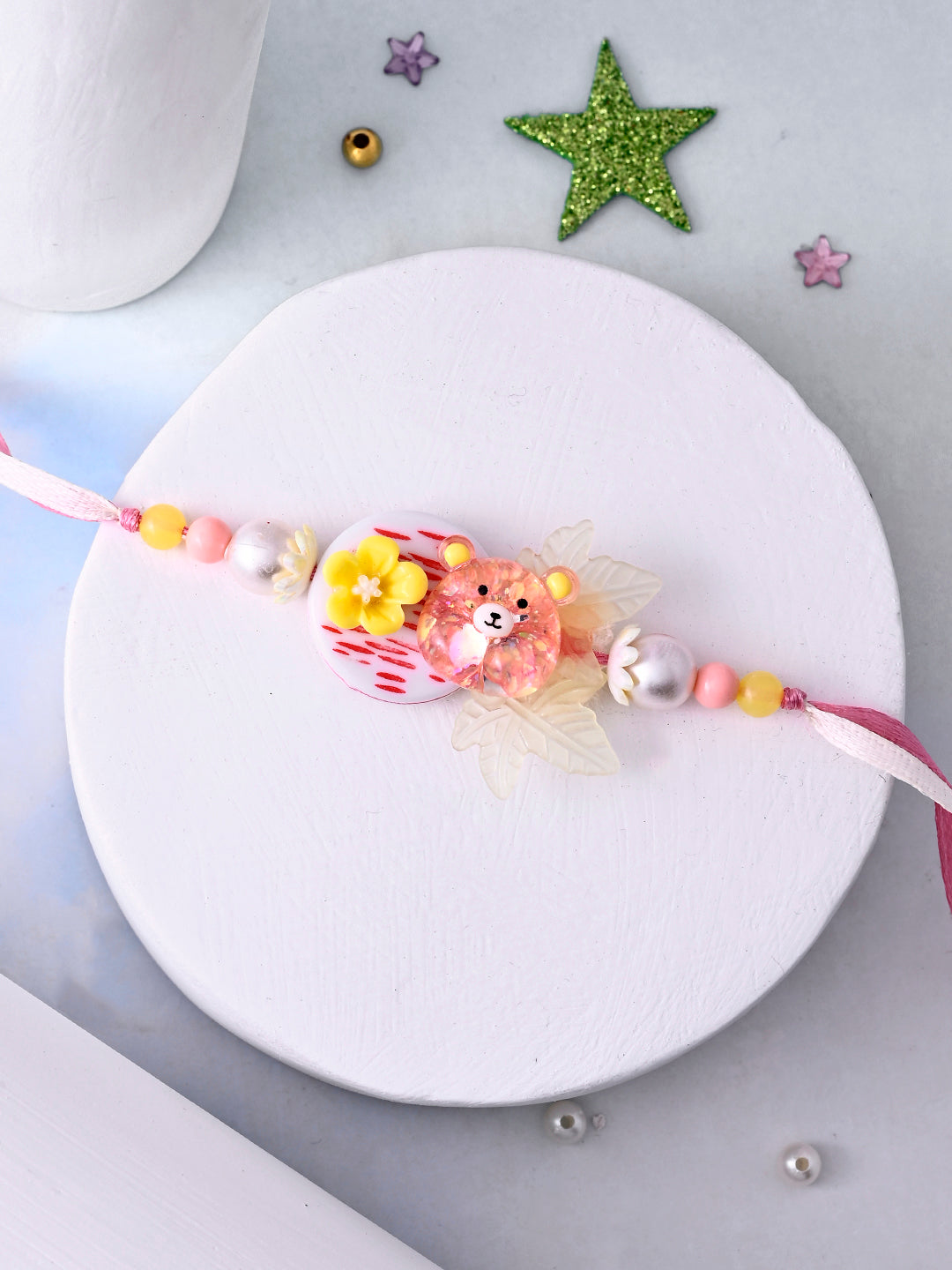 Adorable Teddy Bear Rakhi for Kids with Floral Detailing