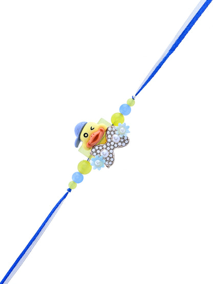 Winking Duck Kids Rakhi with Blue Cap and Crystal Bow Tie