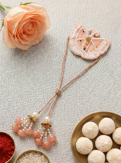 Peach Floral Pearl Rakhi