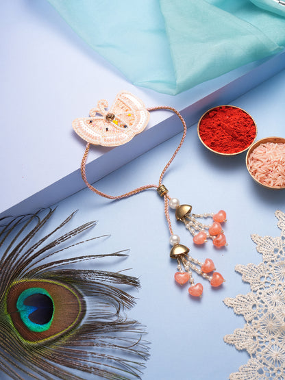 Peach Floral Pearl Rakhi