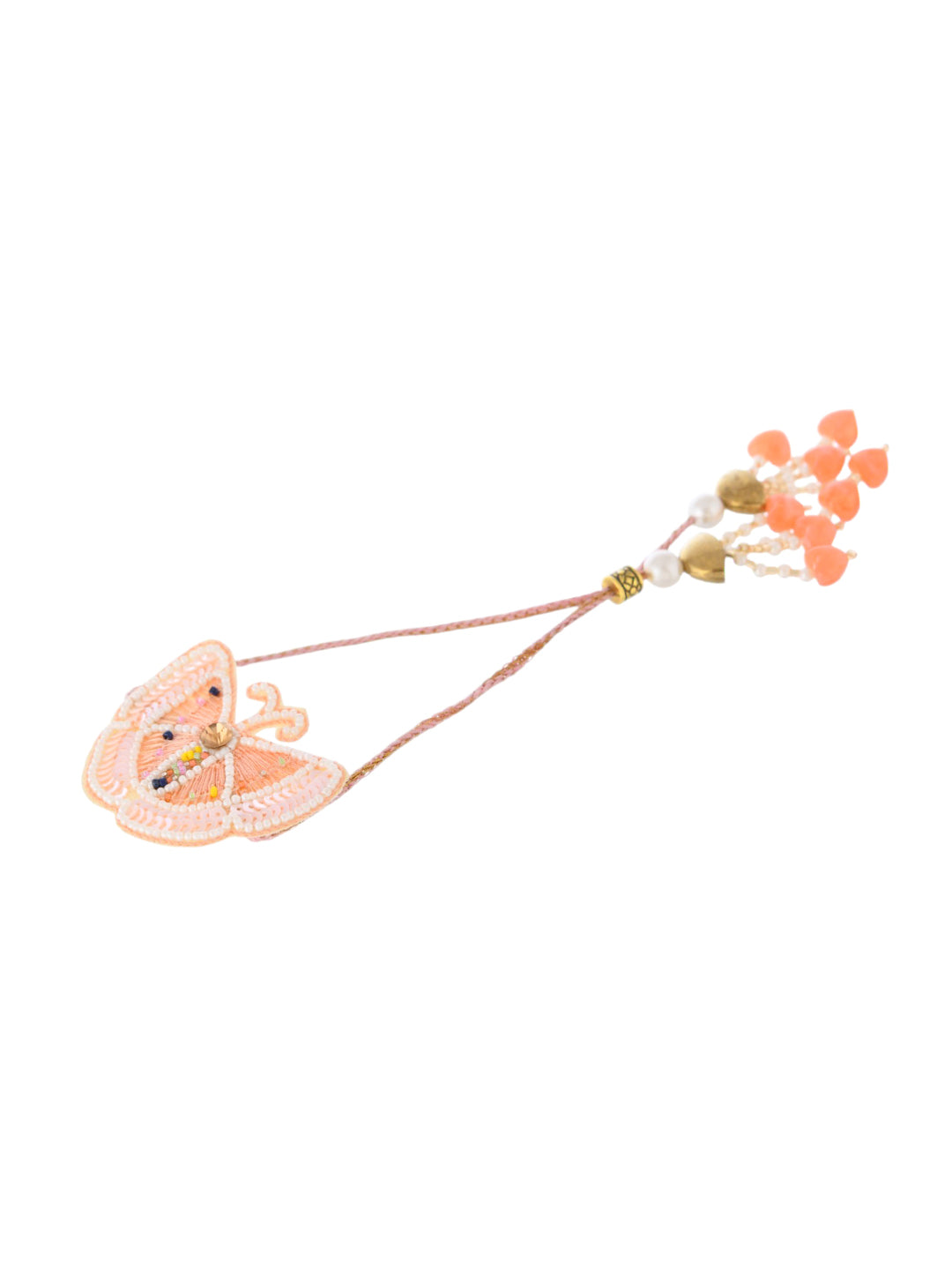Women Peach Beaded Butterfly Design Adjustable Bracelet