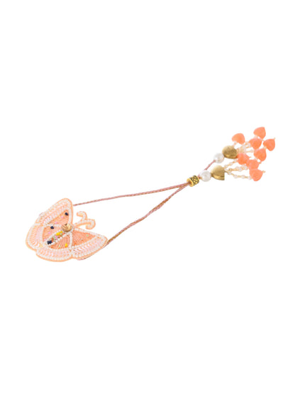 Women Peach Beaded Butterfly Design Adjustable Bracelet