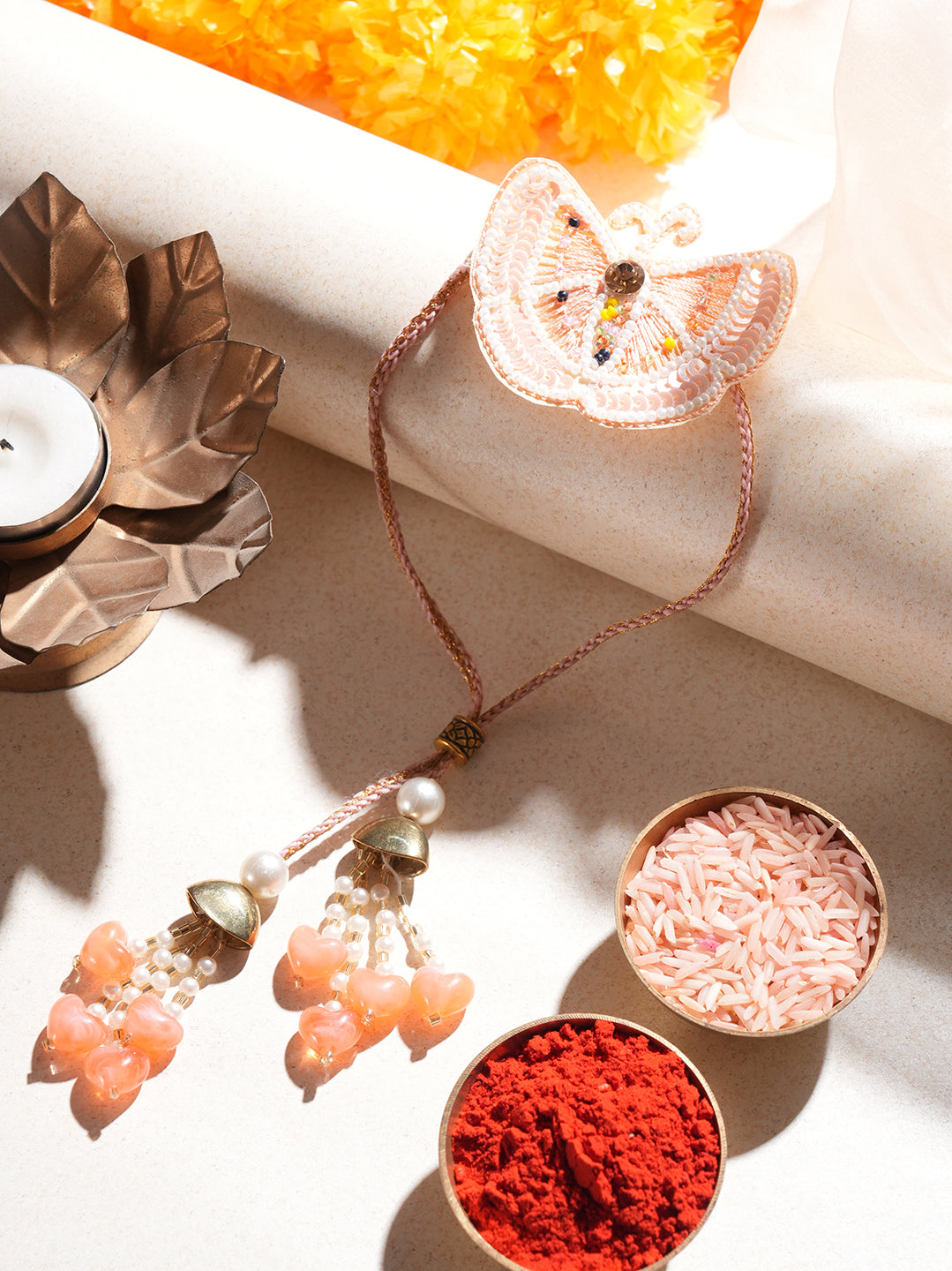 Peach Floral Pearl Rakhi