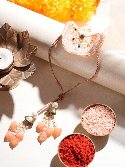 Peach Floral Pearl Rakhi