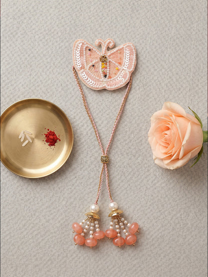 Peach Floral Pearl Rakhi