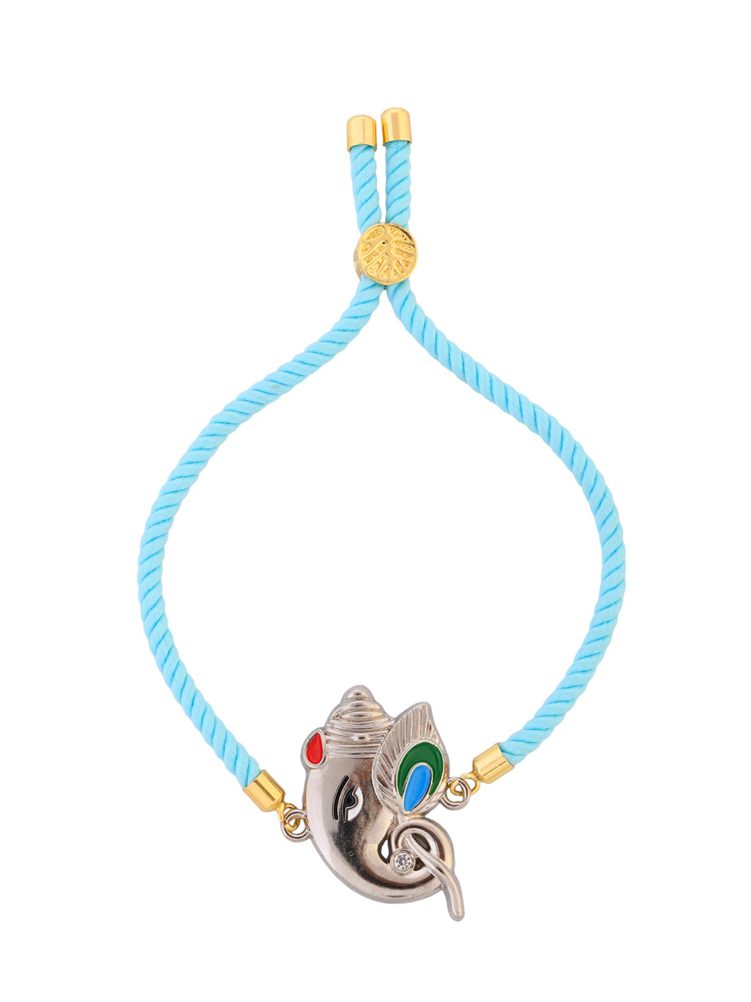 Silver Ganesha Blue Threaded Bracelet Rakhi