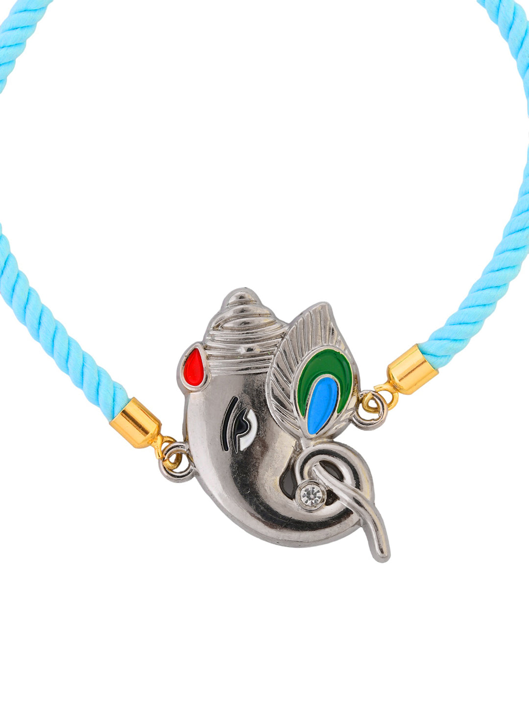 Silver Ganesha Blue Threaded Bracelet Rakhi