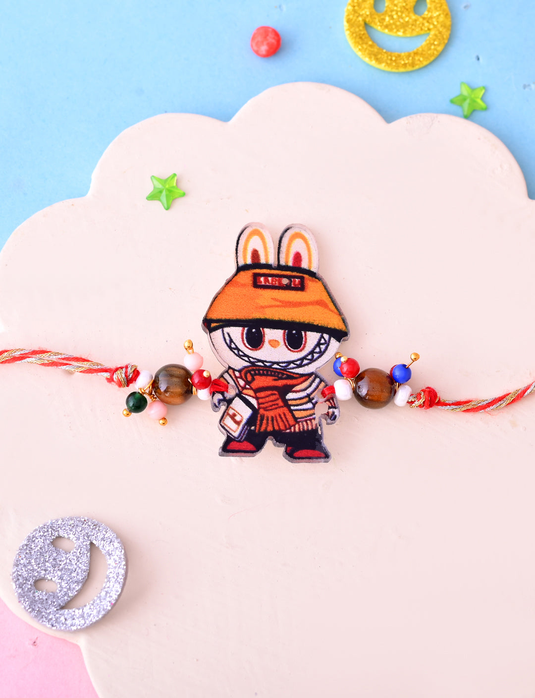 Orange-Hat Labubu Bracelet with Beads