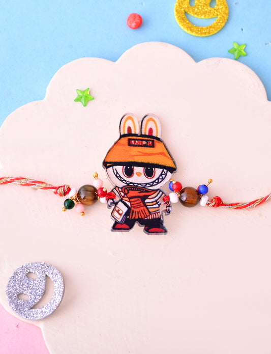 Orange-Hat Labubu Bracelet with Beads