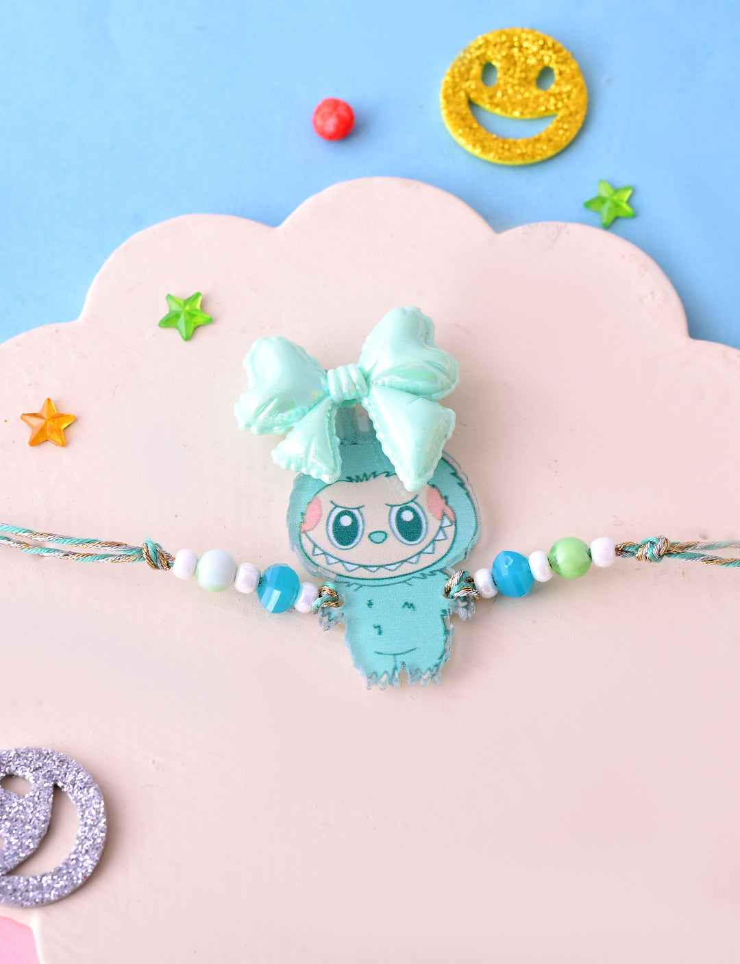 Mint Green Labubu Bracelet with 3D Bow & Beads