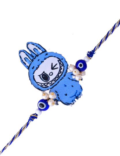 Blue Winking Labubu Bracelet with Evil Eye Beads