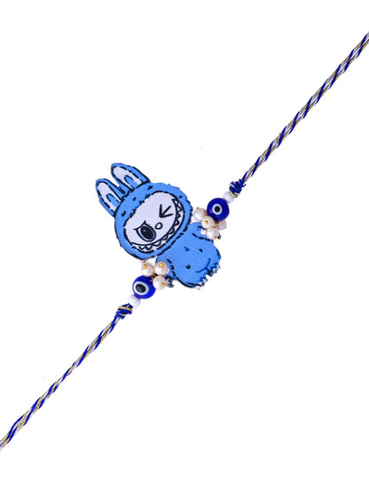 Blue Winking Labubu Bracelet with Evil Eye Beads