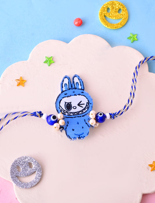 Blue Winking Labubu Bracelet with Evil Eye Beads