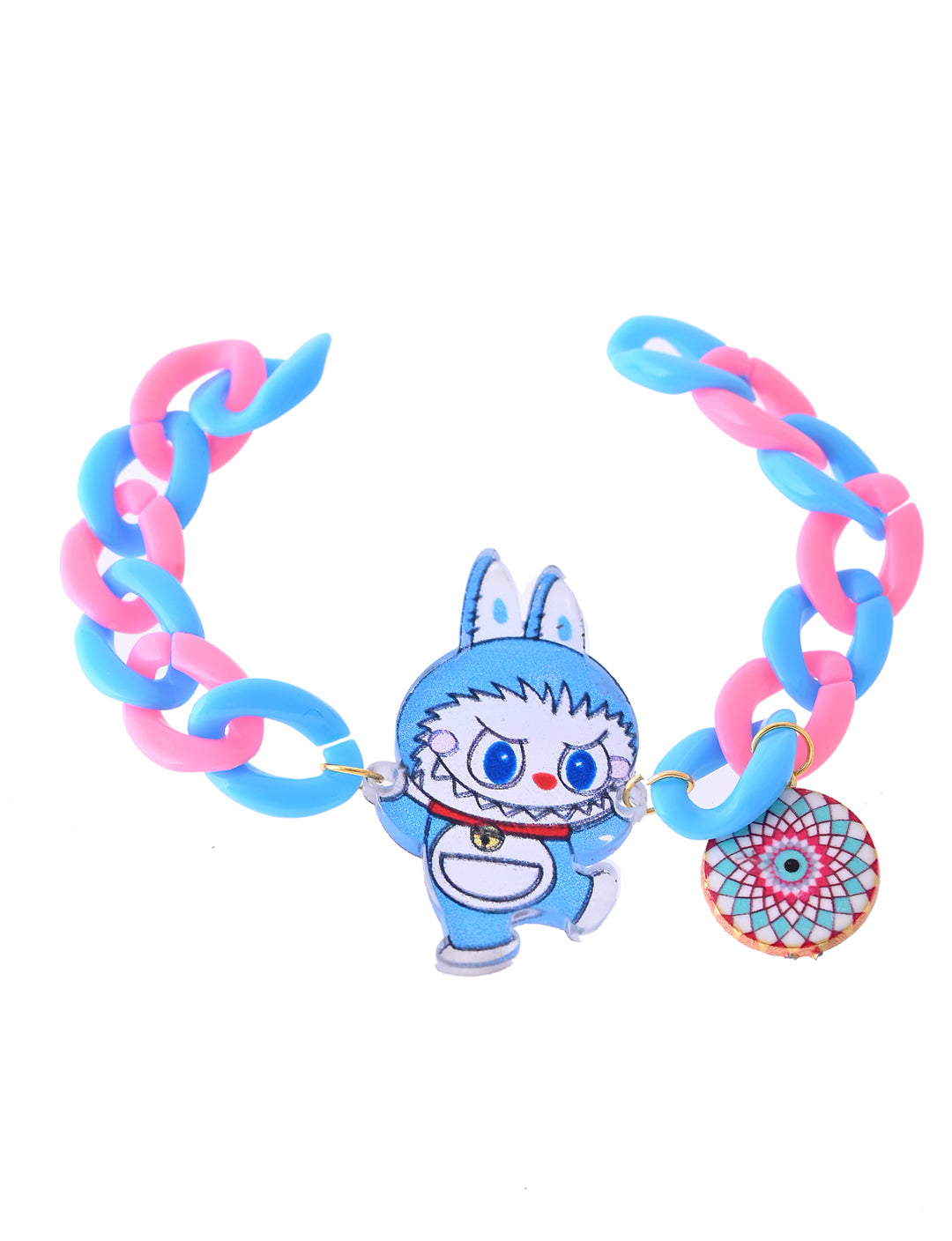 Blue & Pink Labubu Bracelet with Evil Eye Charm